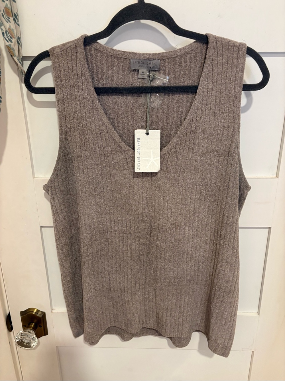 Barefoot Dreams Ribbed V-Neck Tank Top - Taupe